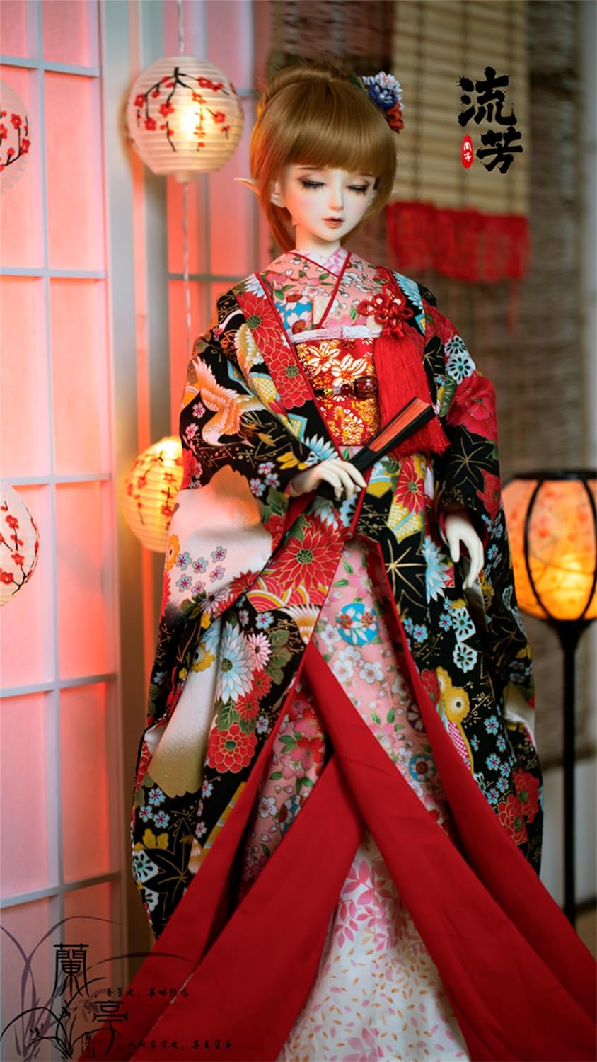蘭亭集夢 1/3 1/4 1/6 スケール BJD 人形服 花魁 花柄花嫁 流芳女の子 着物晴れ着 9点セット 振袖着物 和柄 人形服 着せ替え服 仮装服セット