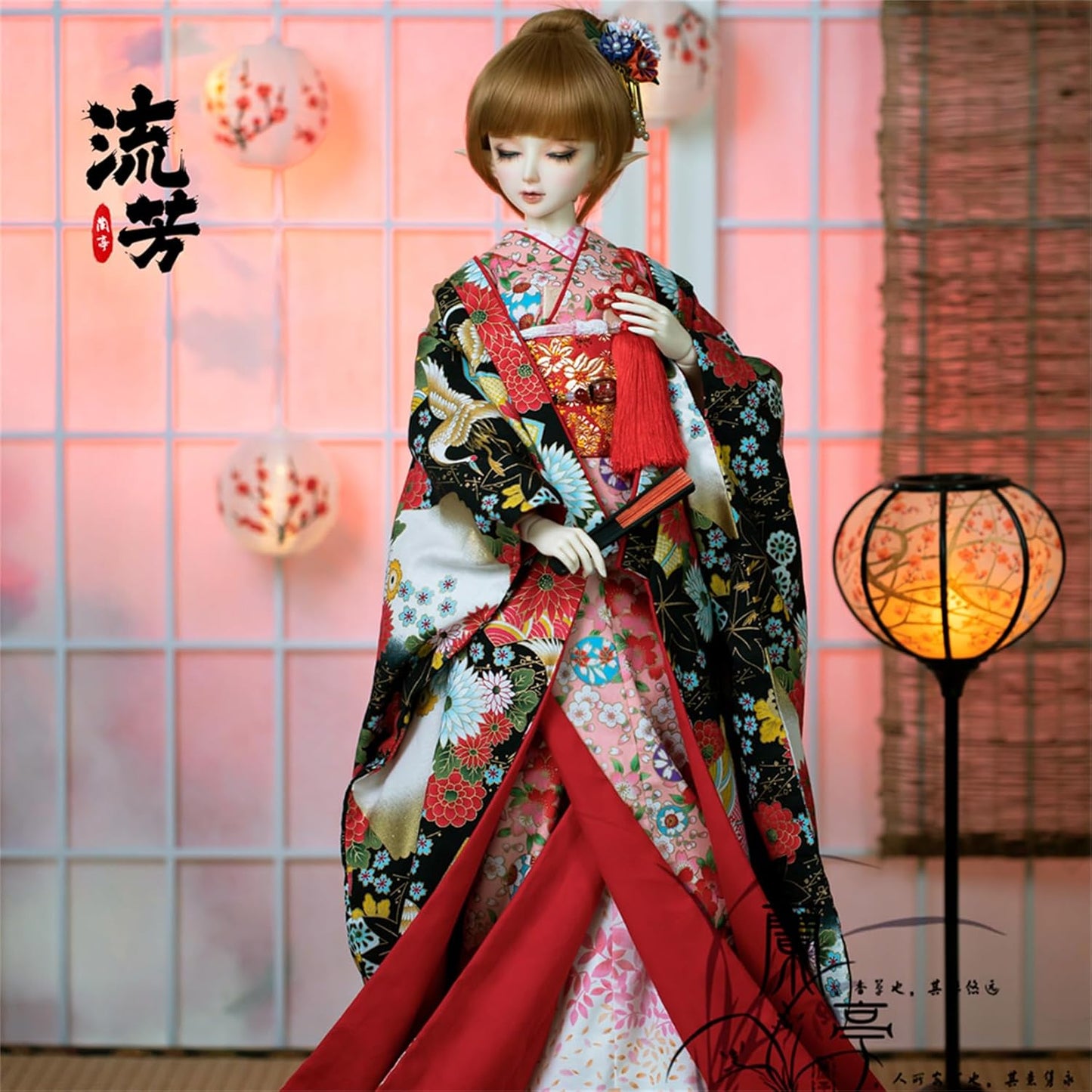 蘭亭集夢 1/3 1/4 1/6 スケール BJD 人形服 花魁 花柄花嫁 流芳女の子 着物晴れ着 9点セット 振袖着物 和柄 人形服 着せ替え服 仮装服セット