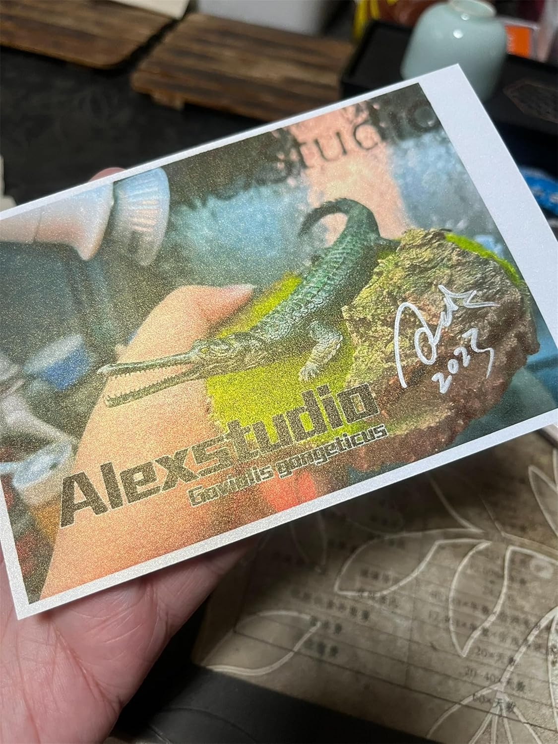 Alex Studio Gavial Figure, 4.3 inches (11 cm), Indogaviaceae, Animals, Reptile Lead, Alligator Eyes, Realistic Resin, Plastic Model, Sex Toy, Model, Present, Figurine, Base Included