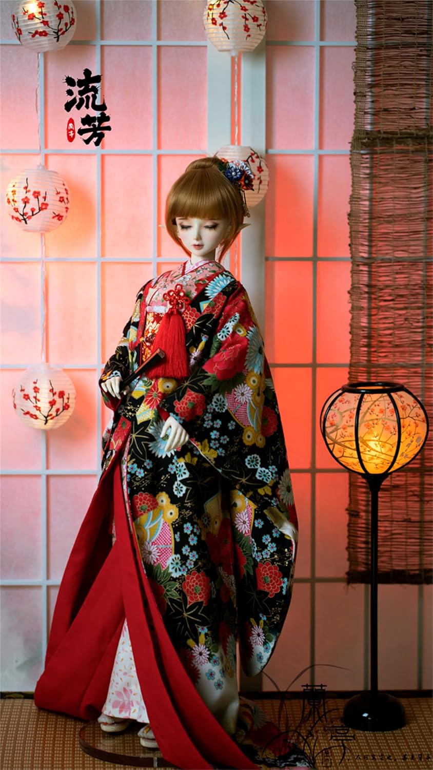蘭亭集夢 1/3 1/4 1/6 スケール BJD 人形服 花魁 花柄花嫁 流芳女の子 着物晴れ着 9点セット 振袖着物 和柄 人形服 着せ替え服 仮装服セット