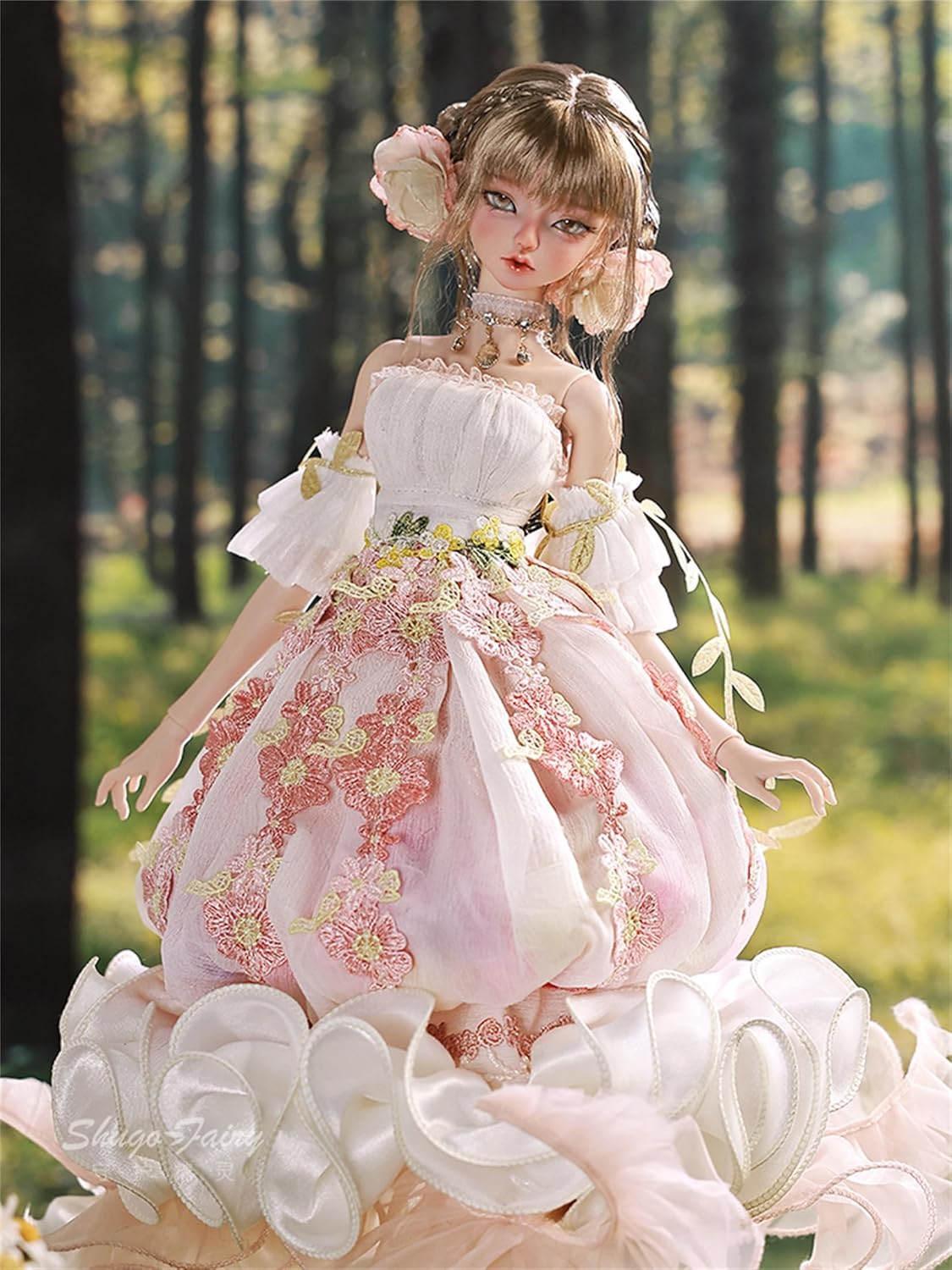 BACALYSO | shuga fairy 1/4 スケール 球体関節人形 女 花笠 花スカート 少女 BJDドール 可動 フィギュア 身長44CM メイク済み プリンセス ドレス 可愛い 樹脂 洋服セットプレゼント (素体（化粧済み）)