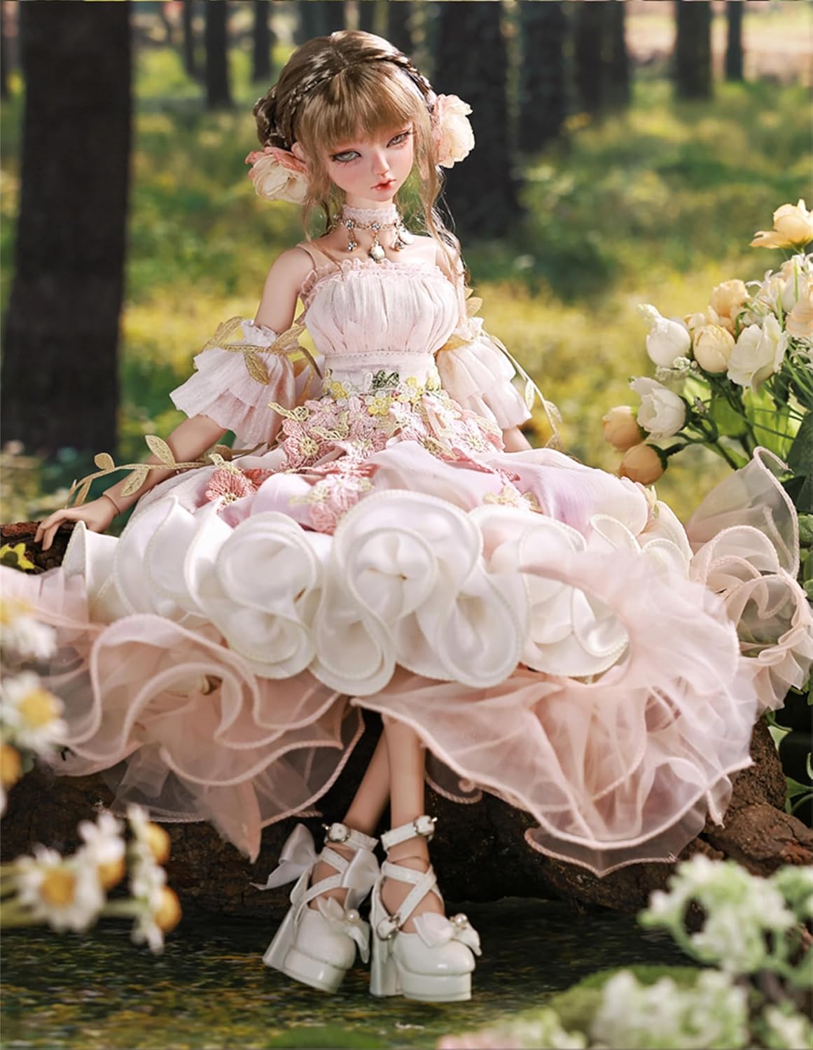 BACALYSO | shuga fairy 1/4 スケール 球体関節人形 女 花笠 花スカート 少女 BJDドール 可動 フィギュア 身長44CM メイク済み プリンセス ドレス 可愛い 樹脂 洋服セットプレゼント (素体（化粧済み）)