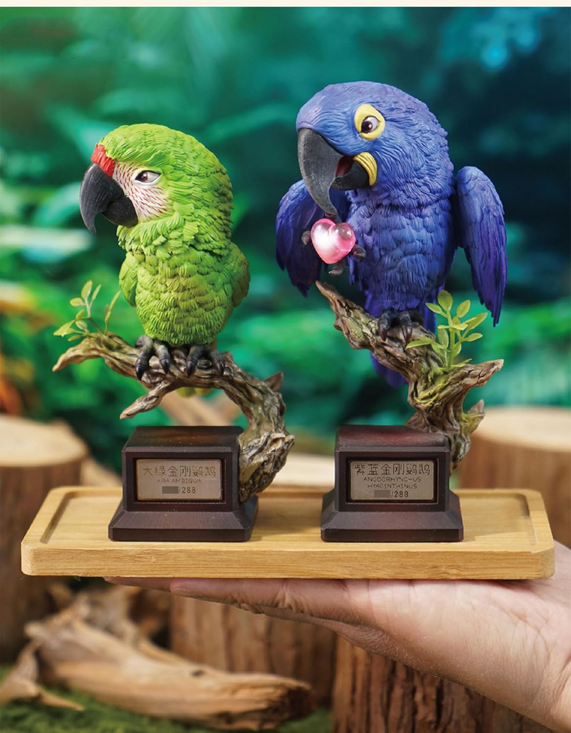 動物バンバン 鳥シリーズ第5弾 ヒワコンゴウインコ スミレコンゴウインコ フィギュア オス メス 台座付き 14cm級 リアル 可愛い プラモデル 大人のコレクション スタチュー 模型 プレゼント 撮影道具 置物 (2点セット) [並行輸入品]