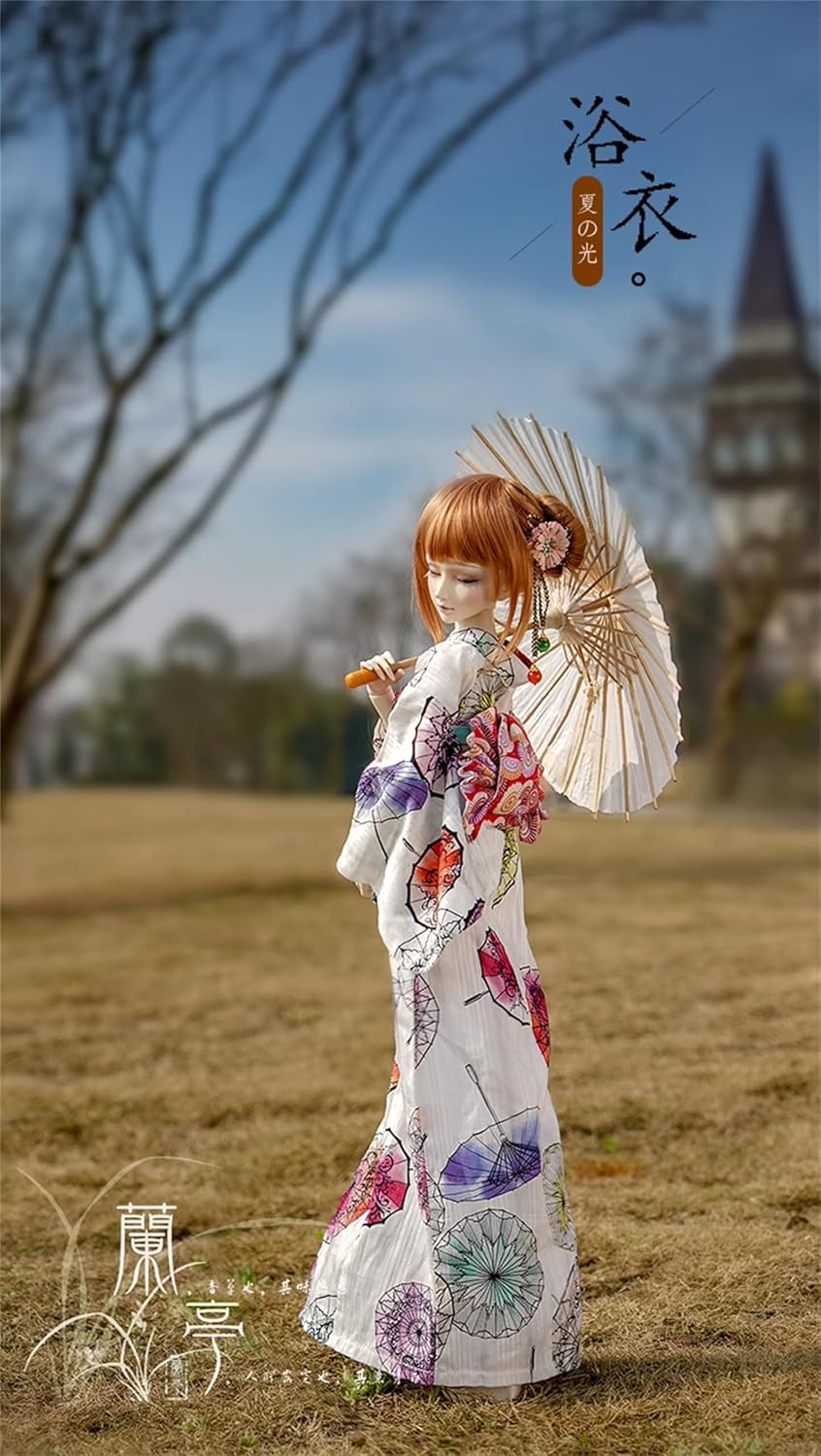蘭亭集夢 1/3 1/4 1/6 スケール BJD 人形服 浴衣 夏の光 女の子 着物 晴れ着 7点セット ブラック 和柄  ドール 人形服 着せ替え 服 仮装 服セット